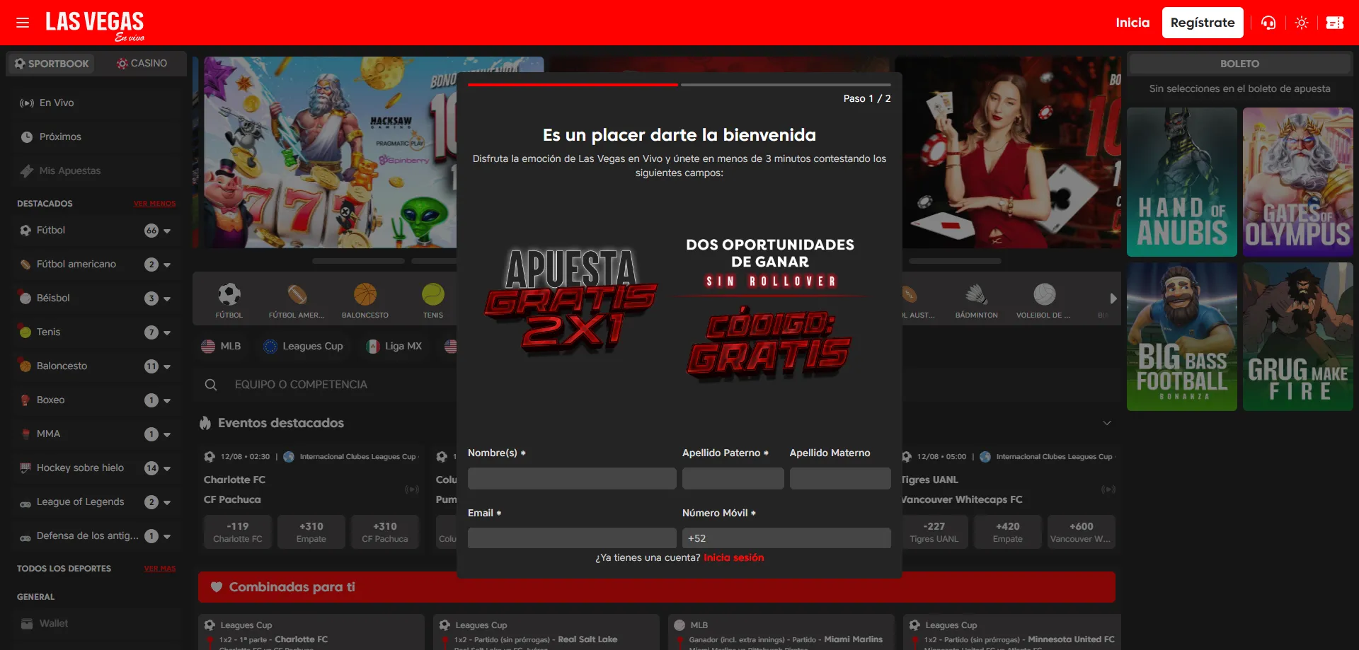 Registro de cuenta nueva en Las Vegas en Vivo Casino México