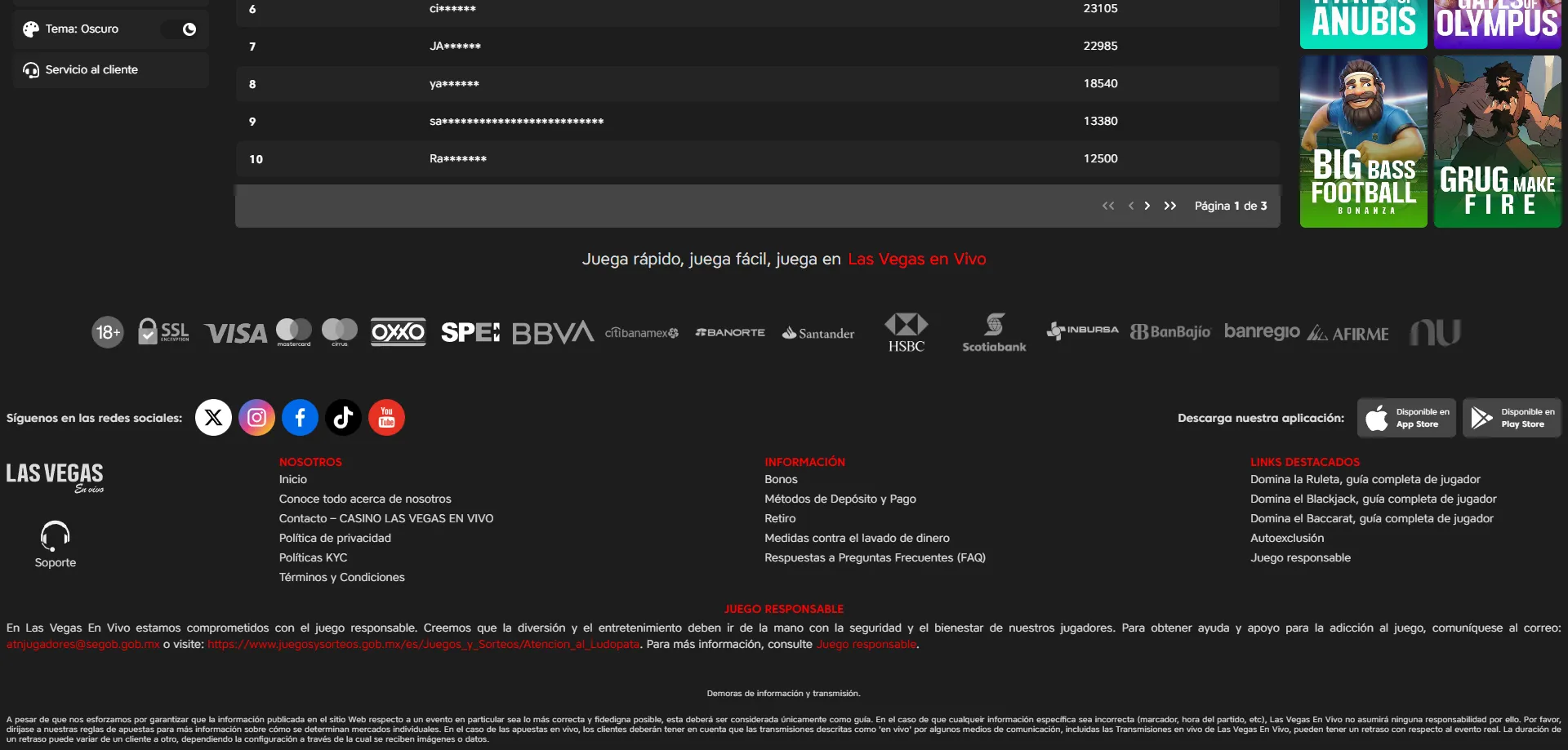 Métodos de pago disponibles en Las Vegas en Vivo Casino MX — SPEI y OXXO